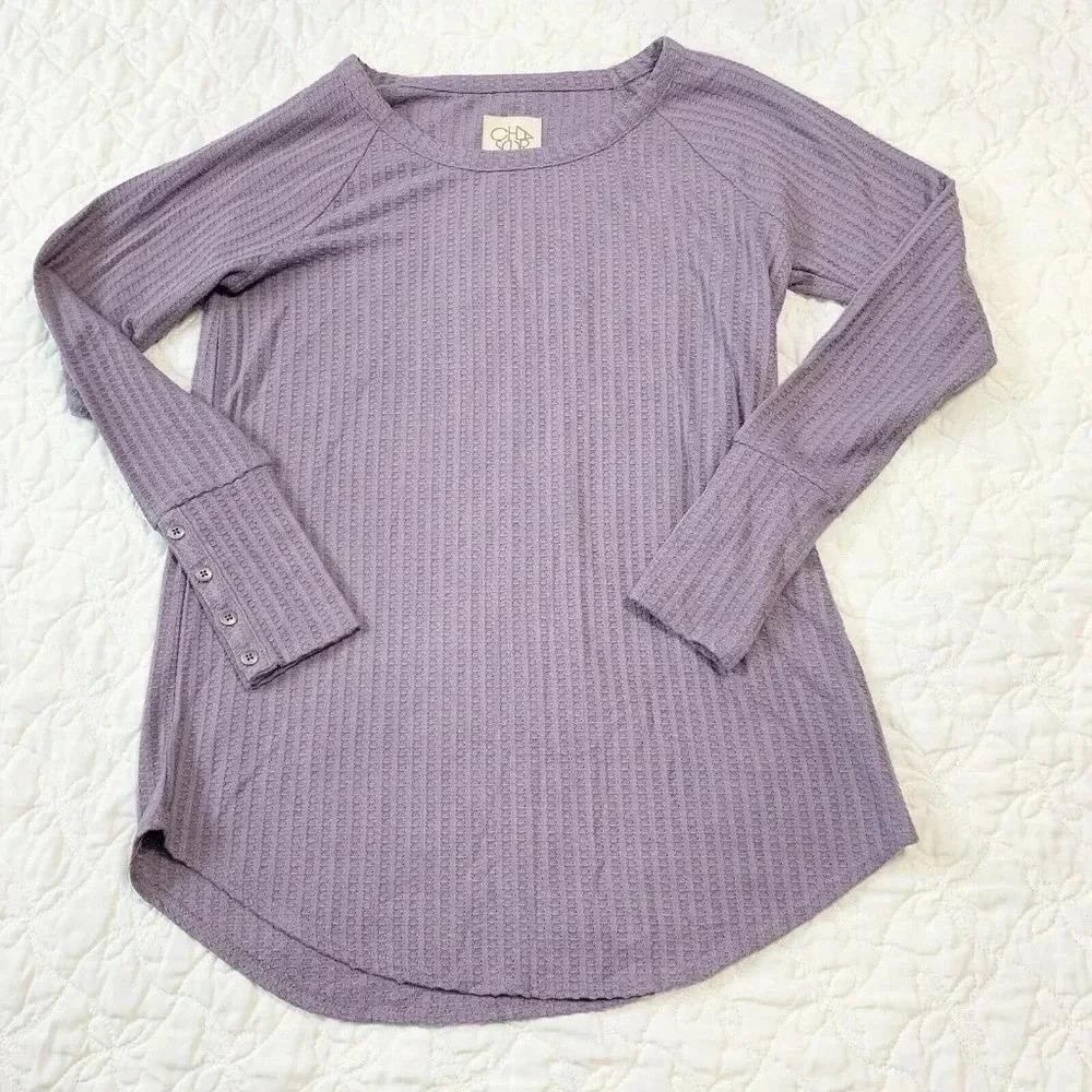 Chaser Size M Purple Waffle Knit Long Sleeve Thermal Top - Picture 4 of 8